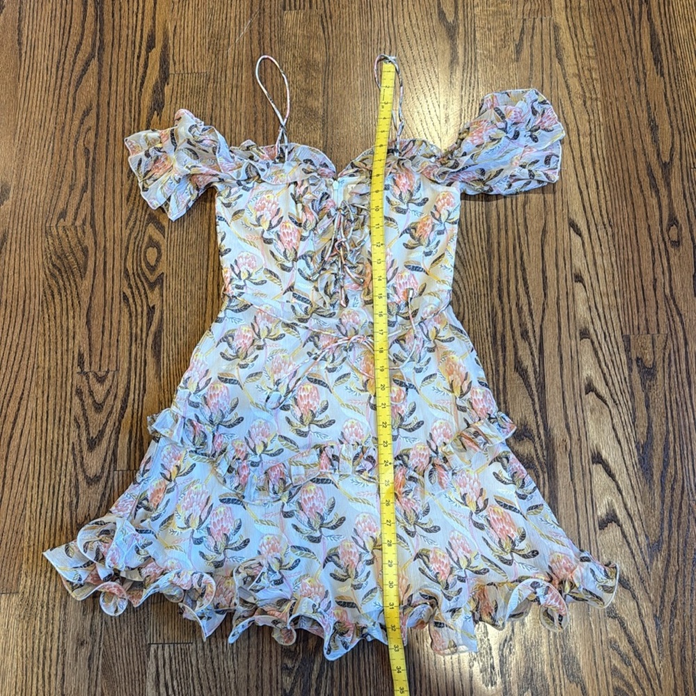 Selfie Leslie Saints + Secrets Nude Pink Maranda Bardot Lace Up Bust Dress S - Picture 9 of 9